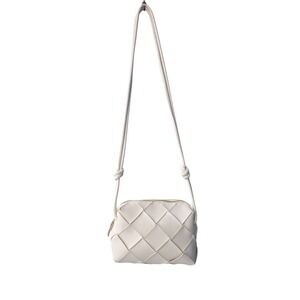 Urban Expressions Cream Woven Vegan Leather Crossbody Bag Knotted Strap Small